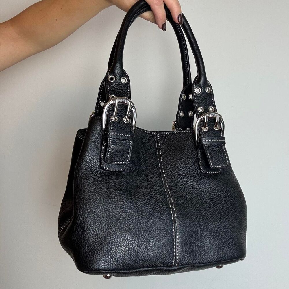 Tignanello vintage y2k black leather handbag with silver hardware